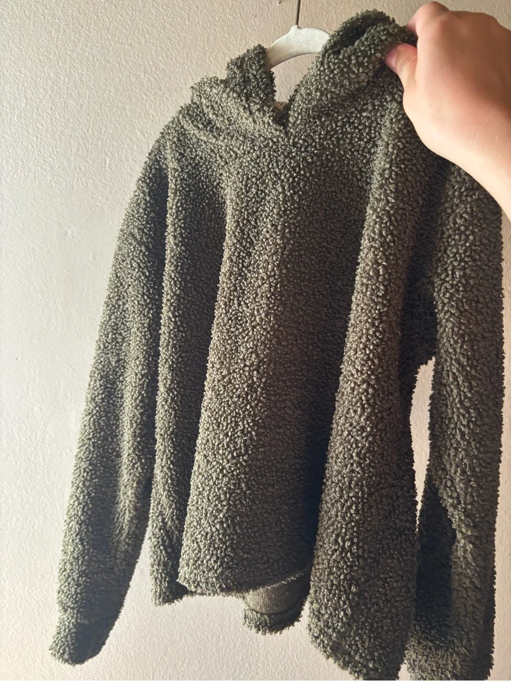 Kids Olive Sherpa Hoodie - Soft Fleece Pullover